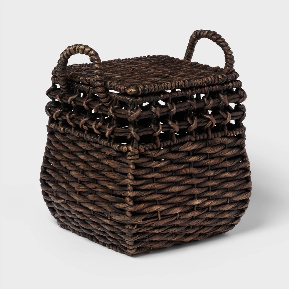 Threshold - Rounded Square Chocolate Woven Basket with Lid